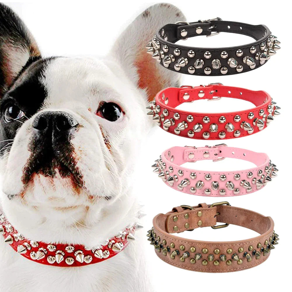 Rugged Leather Spiked Collar for Dogs and Cats - Ameraeon