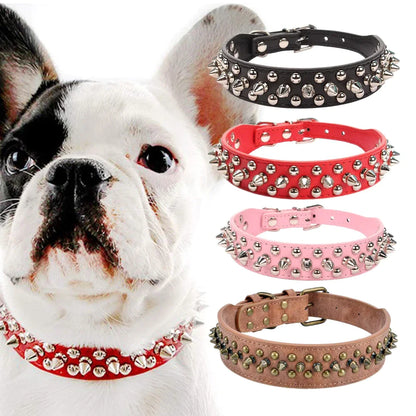Rugged Leather Spiked Collar for Dogs and Cats - Ameraeon