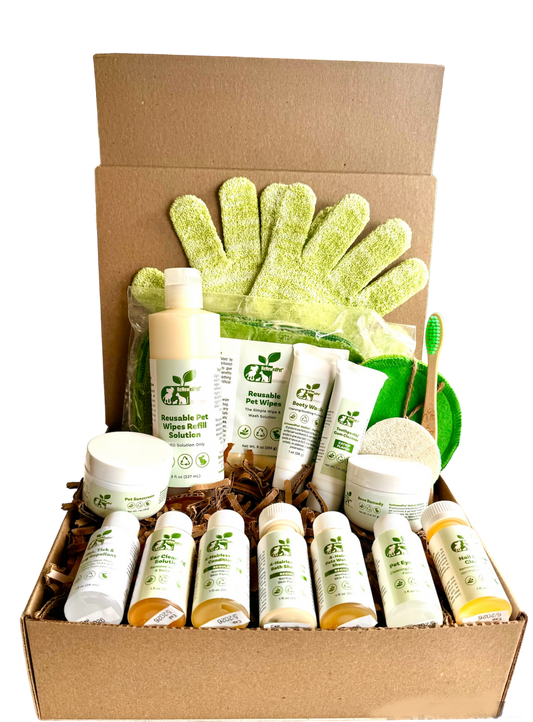 ReNewedPet hairless cat and dog skin care kit with soothing lotions and grooming tools for healthy skin