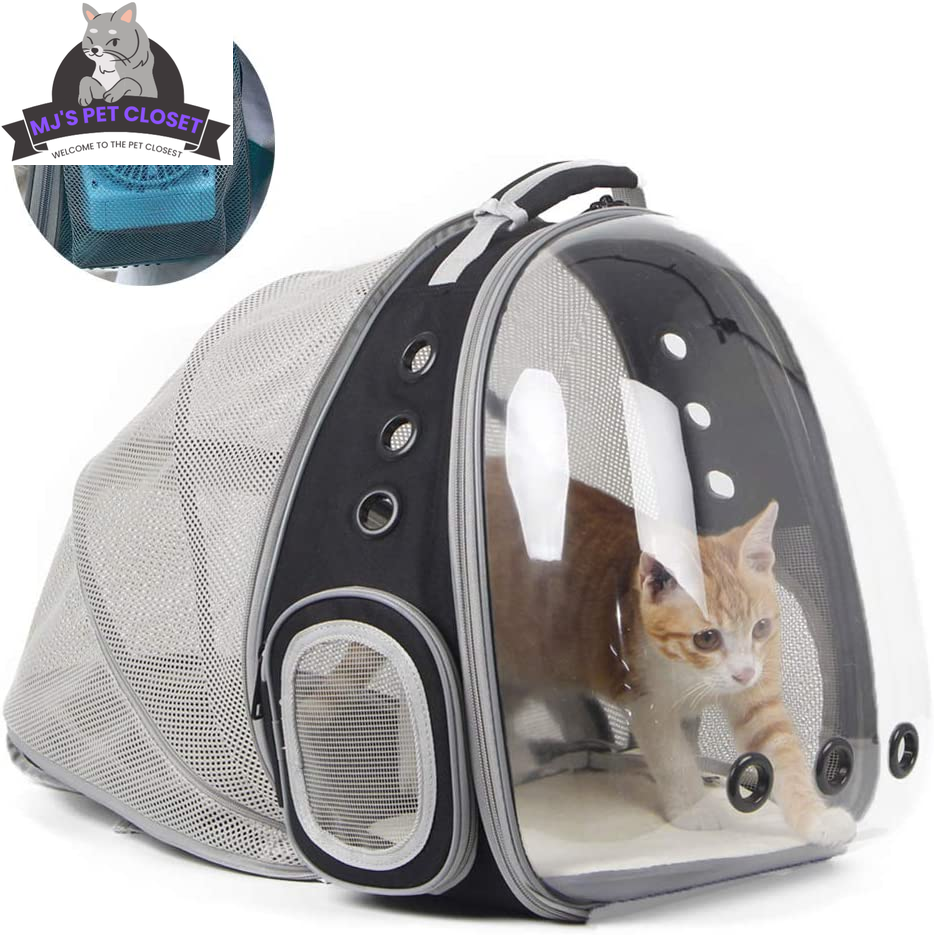 Purrfect Pet Kingdom cat backpack with cooling system featuring a transparent design for pet comfort