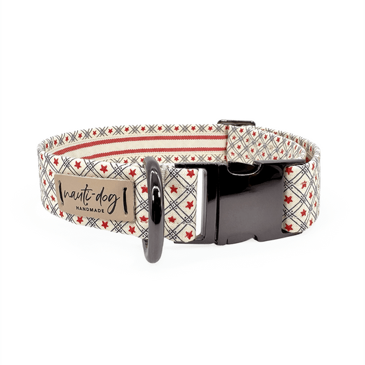 Nauti-dog Handmade USA themed buckle dog collar featuring a stylish red and white design