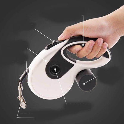 Purrfect Pet Kingdom white and black hands free dog walking leash with ergonomic handle and retractable cord