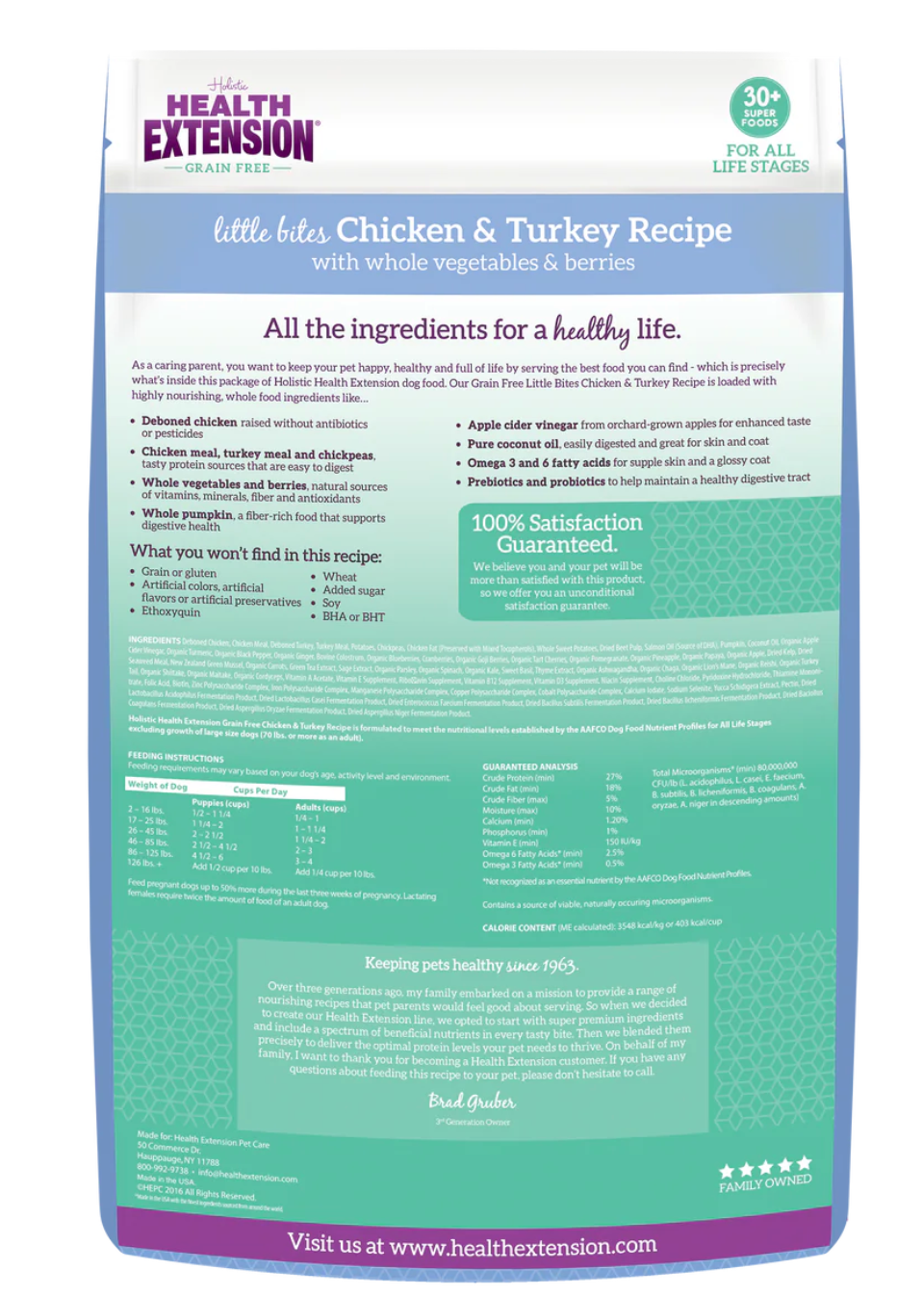 Health Extension grain free chicken and turkey dog food with whole vegetables and berries for healthy pets