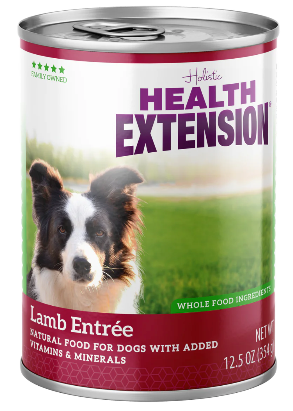 Health Extension Grain Free Lamb Wet Dog Food in a 12.5 oz can for natural dog nutrition
