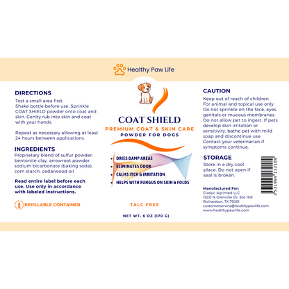 Purrfect Pet Kingdom natural pet deodorizing powder Coat Shield for dogs with paw and skin protection