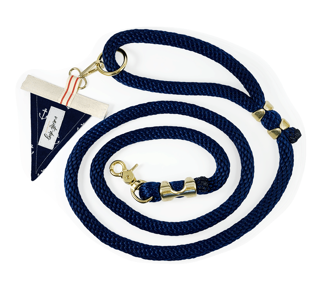 Nauti-dog Handmade heavy duty anchor dog leash in navy with durable clip for strong control