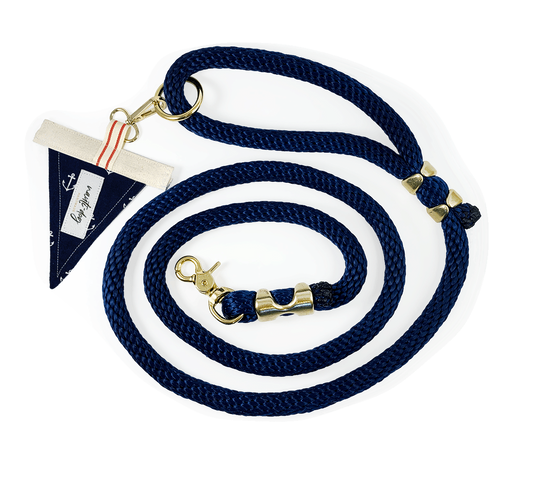 Nauti-dog Handmade heavy duty anchor dog leash in navy with durable clip for strong control