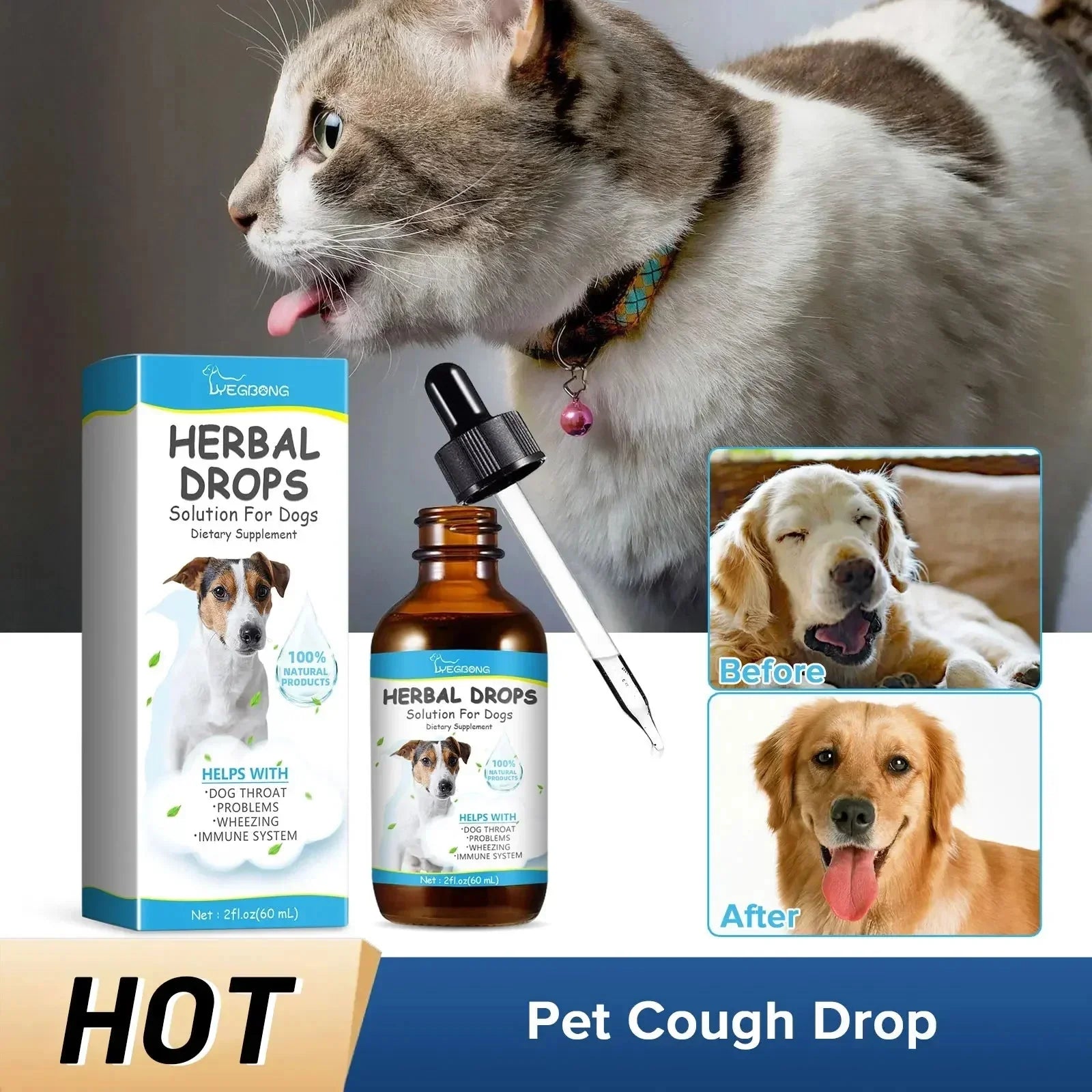 Purrfect Pet Kingdom Herbal Drops for dog coughing in a bottle with dropper for pet cough relief