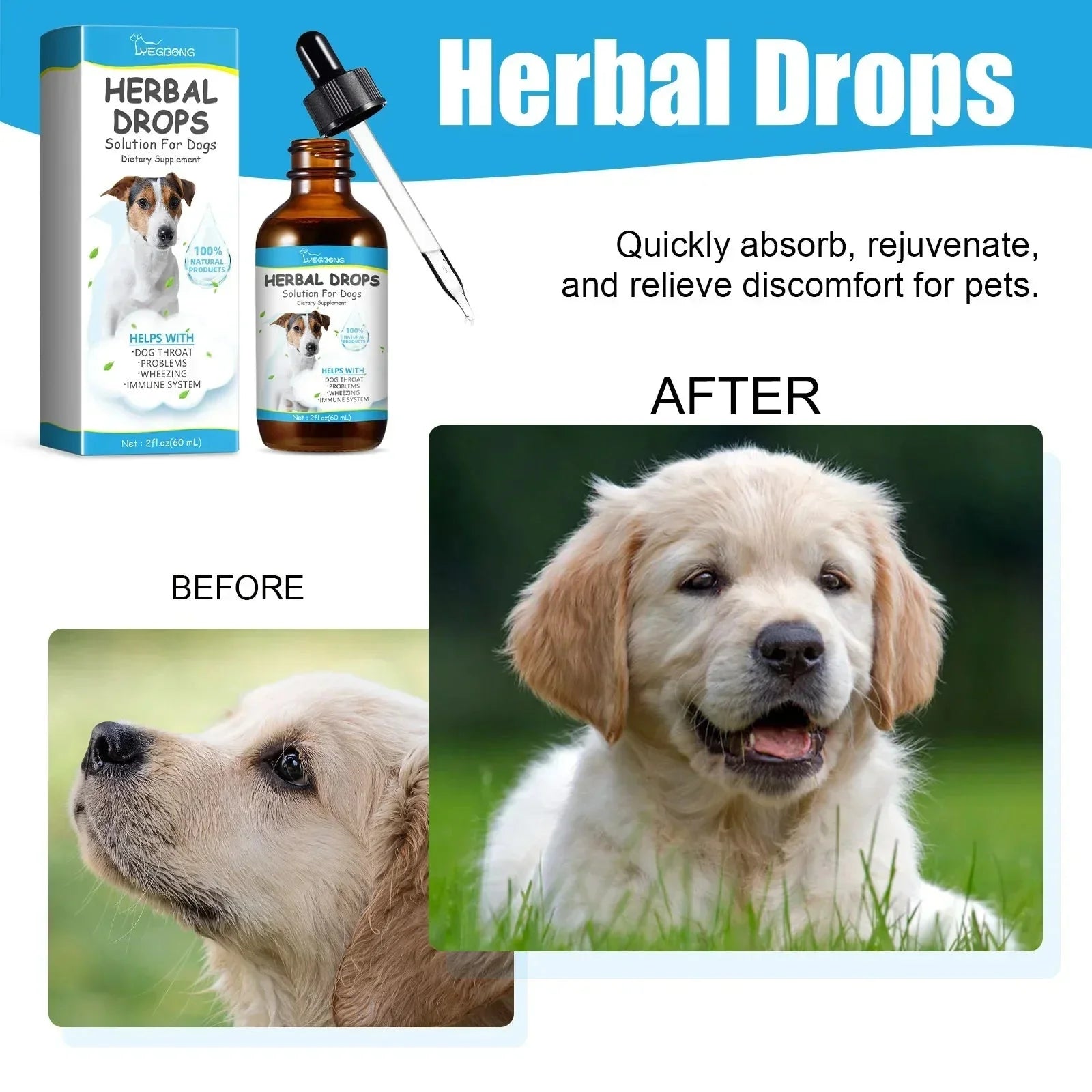 Purrfect Pet Kingdom herbal drops for dog coughing in a bottle with dropper for anxiety relief and pet wellness