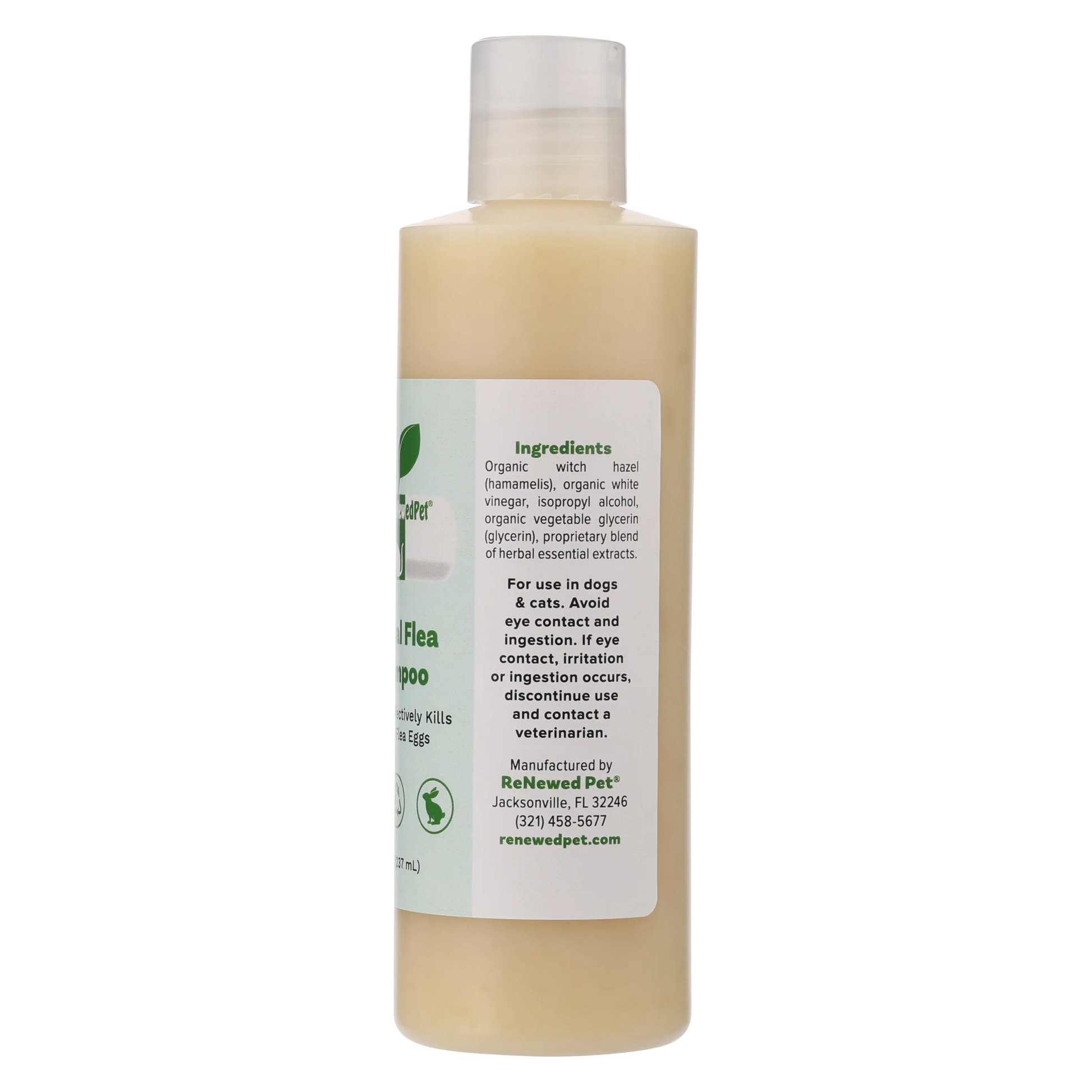 HERBAL FLEA SHAMPOO by ReNewedPet, 32 OZ. size, natural color, perfect for dog grooming and flea control.