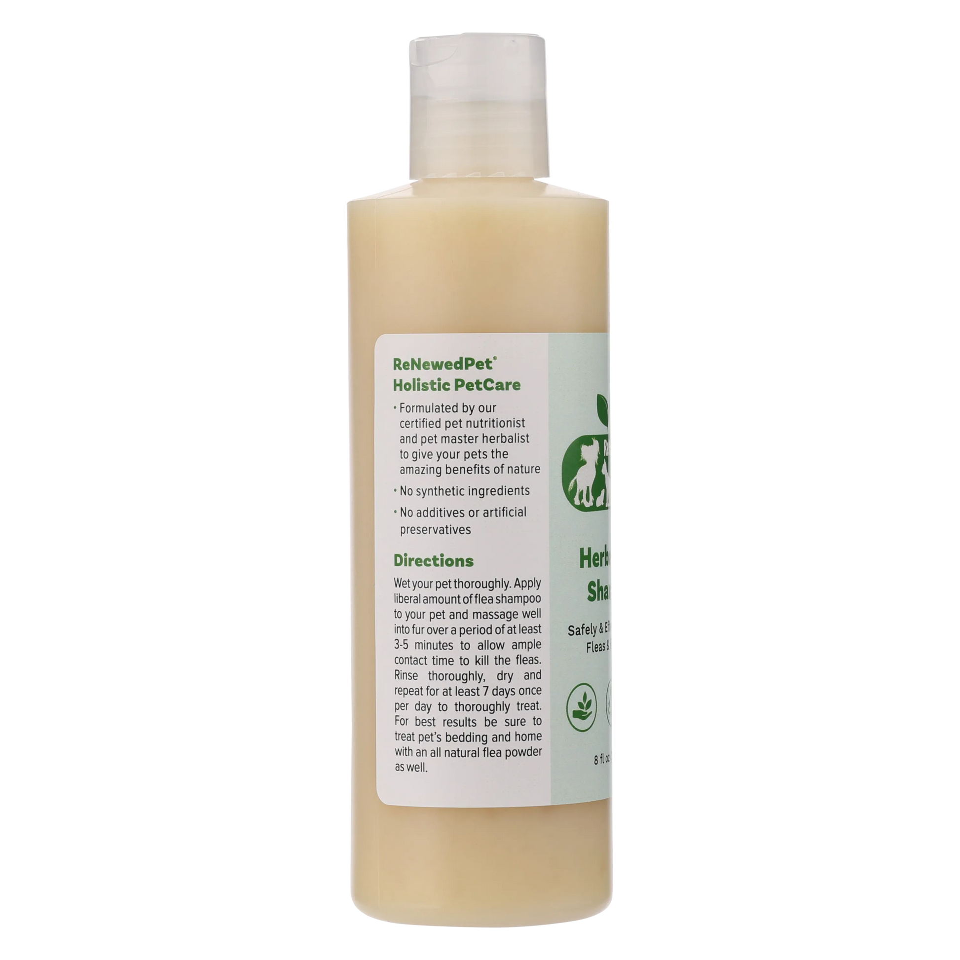 HERBAL FLEA SHAMPOO by ReNewedPet, 32 OZ. size, natural color, perfect for dog grooming and flea control.