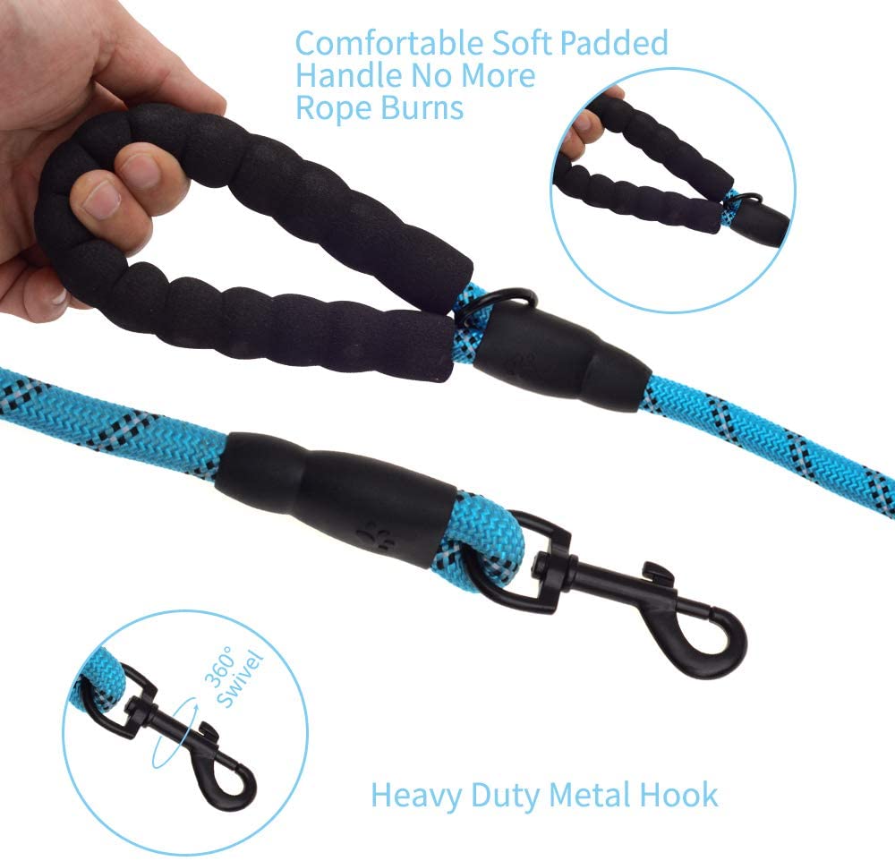 Vibhsa highly reflective dog leash with soft padded handle and heavy duty metal hook for comfort and safety