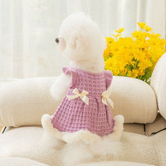 Purrfect Pet Kingdom Cute Dog Dress with Bows - Purple Knit XL (recommended weight is 7-9 kg) Purple skirt Purrfect Pet Kingdom