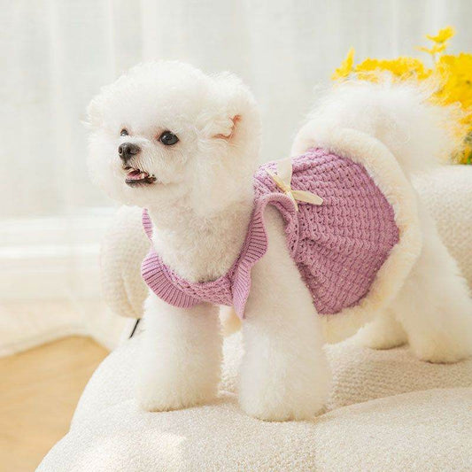 Purrfect Pet Kingdom Cute Dog Dress with Bows - Purple Knit Purrfect Pet Kingdom