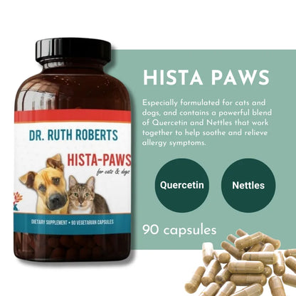 Hista Paws Quercetin & Nettle Support for Dogs and Cats by Purrfect Pet Kingdom, 60g, premium quality vitamins for pets.