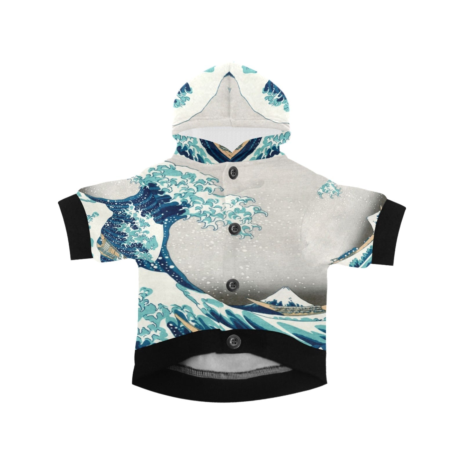 Pet Apparel Hokusai Great Wave Off Kanagawa Button Hoodie - lifestyle product image for pet apparel