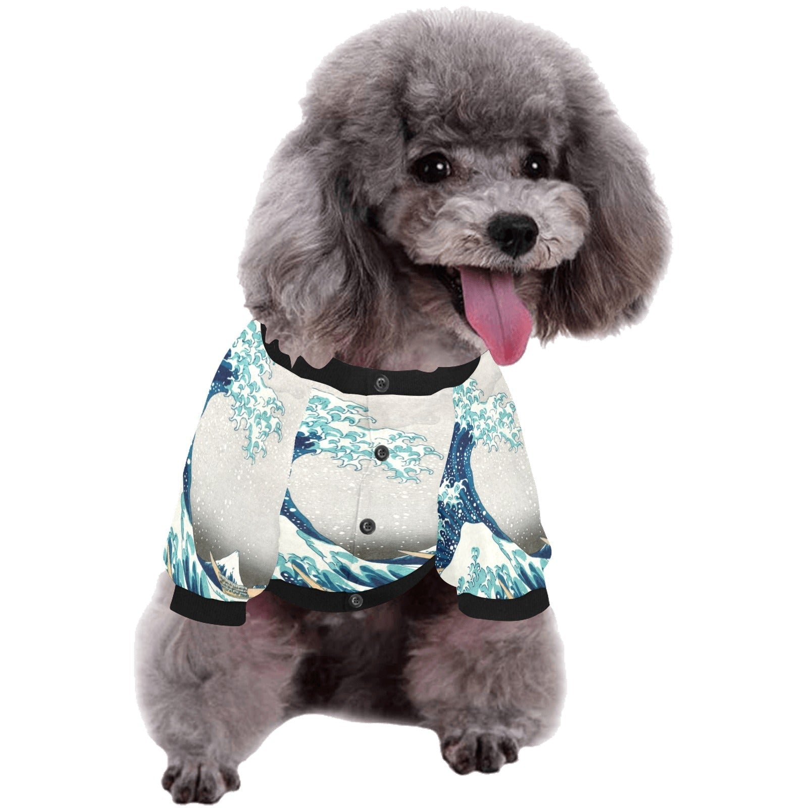 Pet Apparel Hokusai Great Wave Off Kanagawa Round Neck Shirt - close up product image for pet apparel