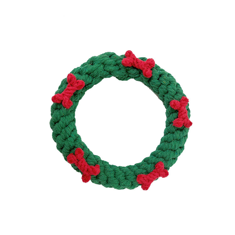 Festive Holiday Pet Gifts for Dogs, Green Rope Toy with Red Bone Accents for Playtime Fun