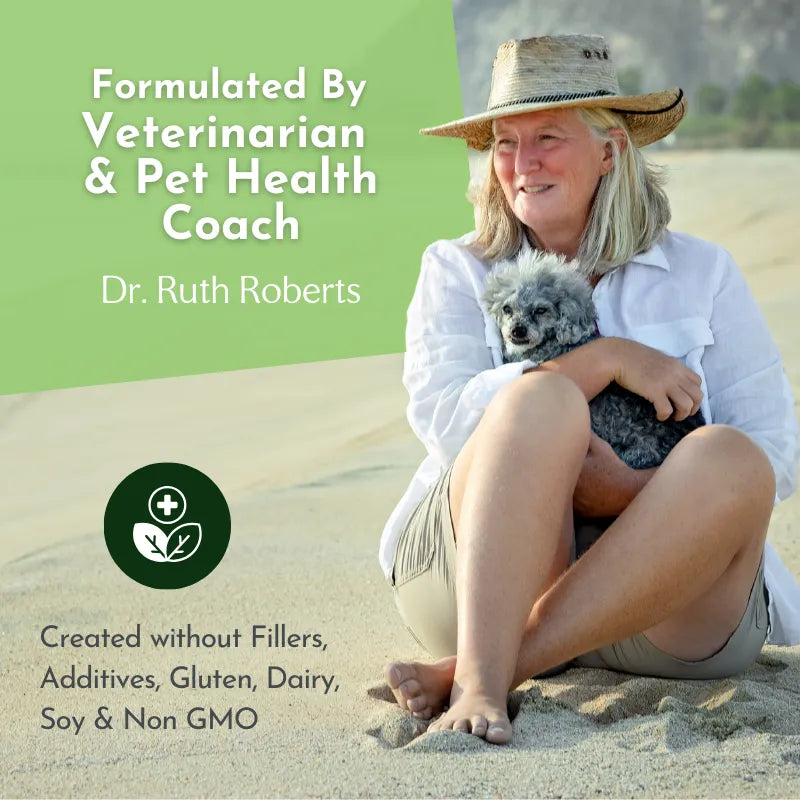 Holistic Total Body Support multivitamin by Dr. Ruth Roberts for dogs and cats, featuring a 64.00 size, ideal for pet health.