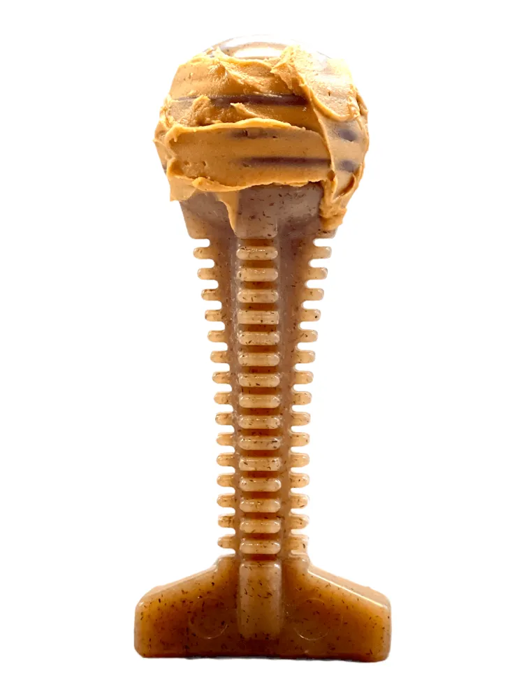 Honey Bone Dental Tower Nylon Chew Toy in tan, large size (12.99) by SodaPup, designed for aggressive chewers. USA made.