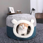 Cozy Cat House by Purrfect Pet Kingdom with soft plush interior and gray and blue exterior