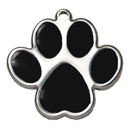 Hot Dog Collars - Black Paw Print Dog ID Tag - With Engraving - cpb_hybrid