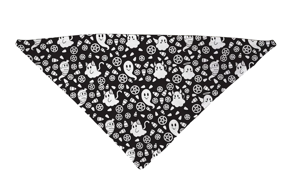 Hot Dog Collars - Goth Ghosties Black and White Dog Bandana - Dog Bandana