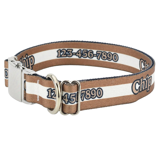 Hot Dog Collars - Personalized Brown Mighty Stripes Dog Collar
