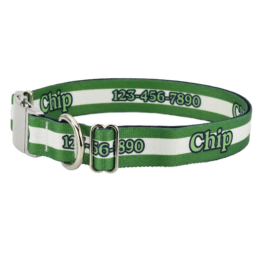 Hot Dog Collars - Personalized Green Mighty Stripes Dog Collar