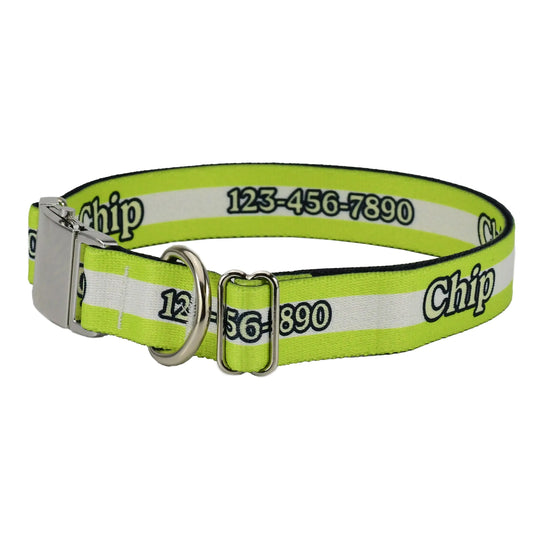 Hot Dog Collars - Personalized Neon Green Mighty Stripes Dog Collar