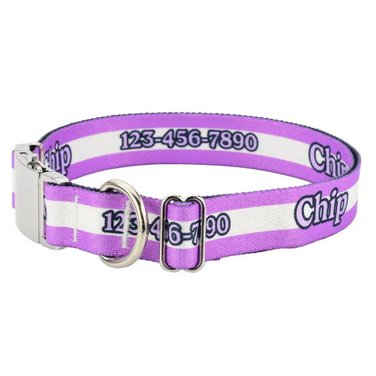 Hot Dog Collars - Personalized Purple Mighty Stripes Dog Collar - Collars