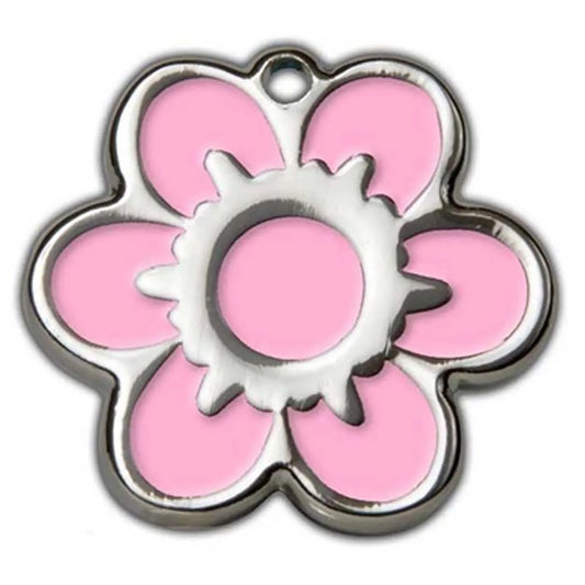 Hot Dog Collars - Pink Daisy Flower Dog ID Tag - With Engraving - cpb_hybrid