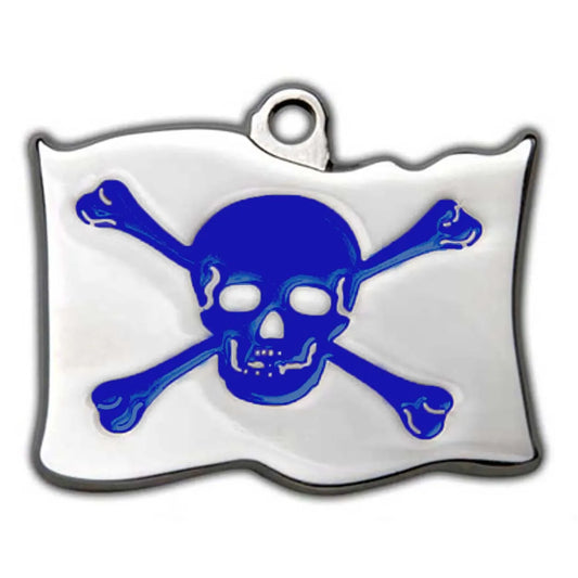 Hot Dog Collars - Royal Blue Pirate Flag Dog ID Tag - With Engraving - cpb_hybrid
