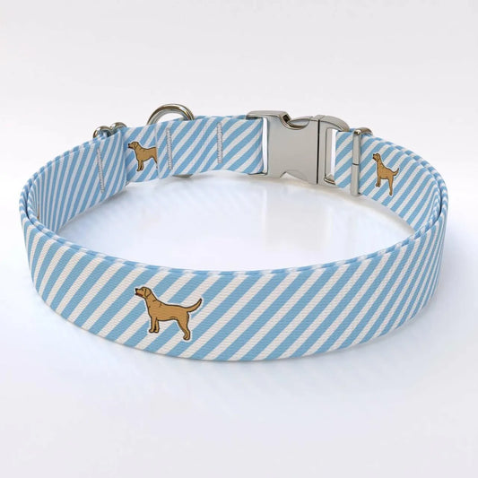 Hot Dog Collars - Southern Dawg Seersucker Blue with Labs Premium Dog Collar - Collars