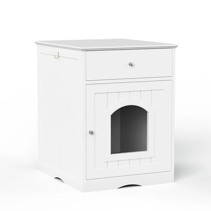 HouseOfZazla - Pet House Cat Litter Box Enclosure With Drawer, Side Table - Litter Boxes