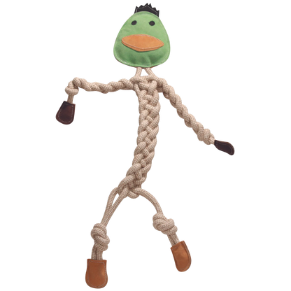 HuggleHounds - Dilly Duck Natural Rope Knottie® Dog Toy, Large (9mm diameter) - Rope Dog Toy