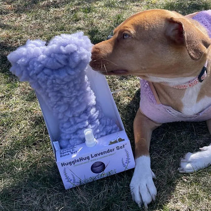HuggleHounds - HuggleHug™ Lavender Bone & 2oz Calming Spray Dog Toy Set - Plush Dog Toy