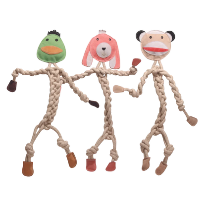 HuggleHounds - Natural Rope Knottie® Dog Toys, 3 Pack, XL (16mm rope diameter) - Rope Dog Toy