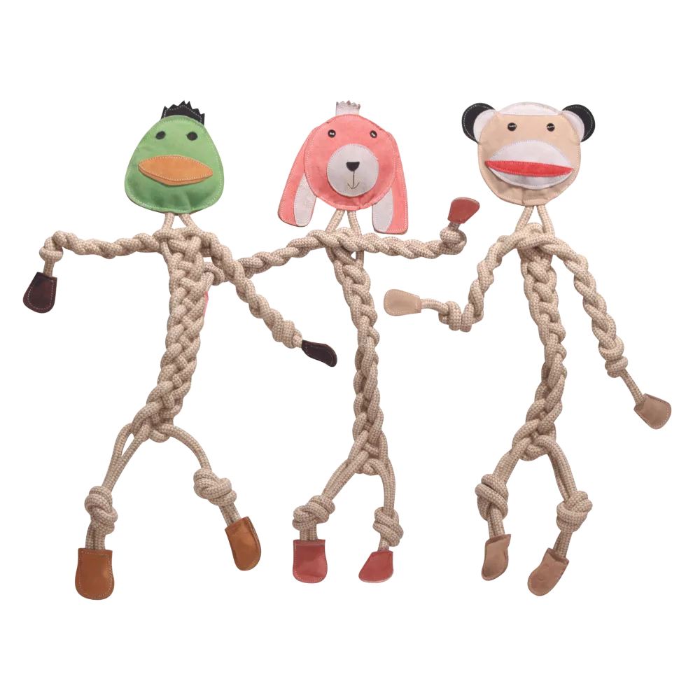 HuggleHounds - Natural Rope Knottie® Dog Toys, 3 Pack, XL (16mm rope diameter) - Rope Dog Toy