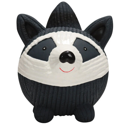 HuggleHounds - Reggie Raccoon Ruff-Tex® Latex Ball Dog Toy, Large - Squeaky Ball Dog Toy