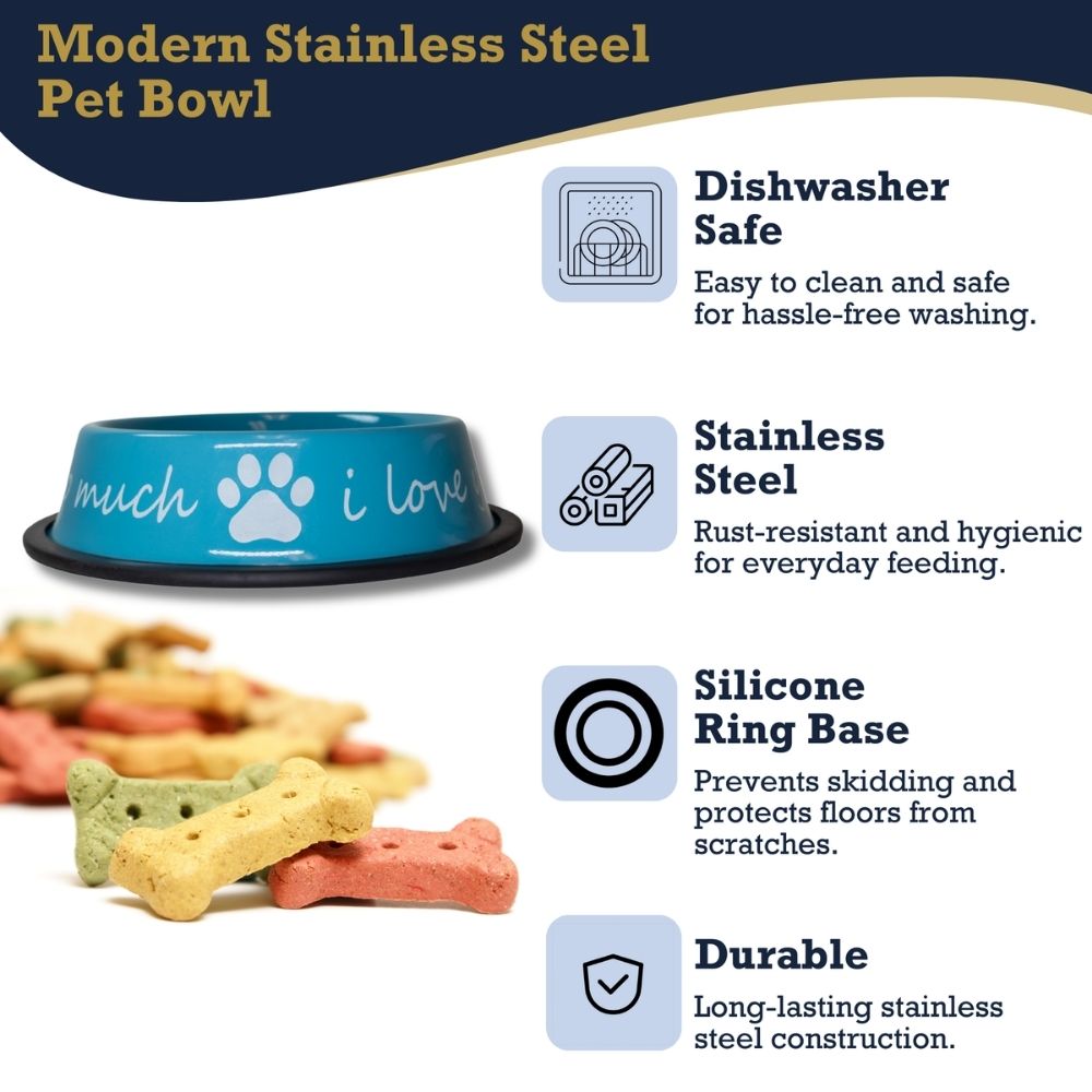 Dog Feeder LOVE YOU SO MUCH Modern Stainless Steel Bowl - gallery product image for dog feeder