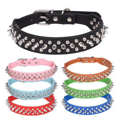 Rugged Leather Spiked Collar for Dogs and Cats - Ameraeon