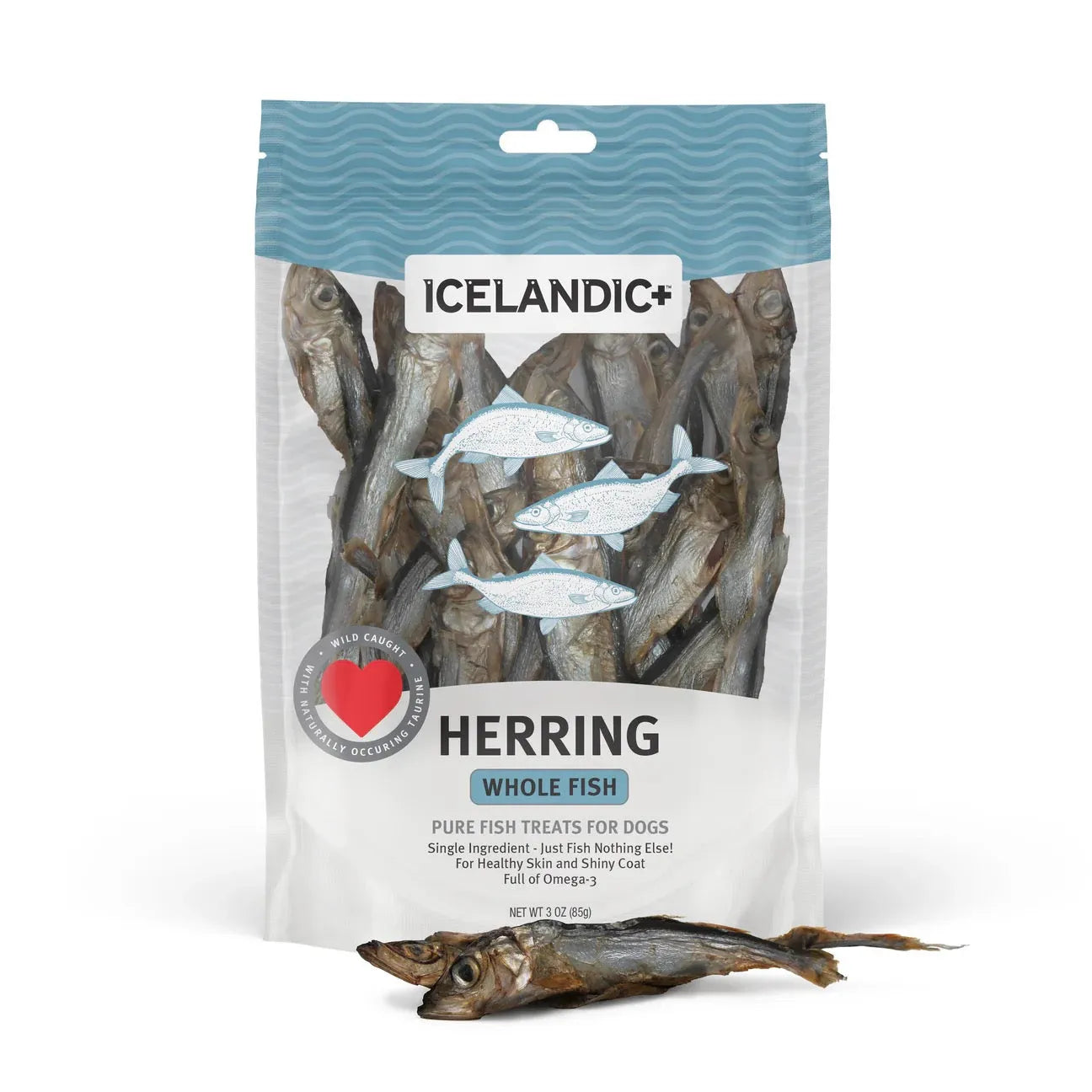 Icelandic Herring Whole Fish Dog Treats by The Family Pet, 3oz pack, featuring natural fish treats for dogs, priced at $14...