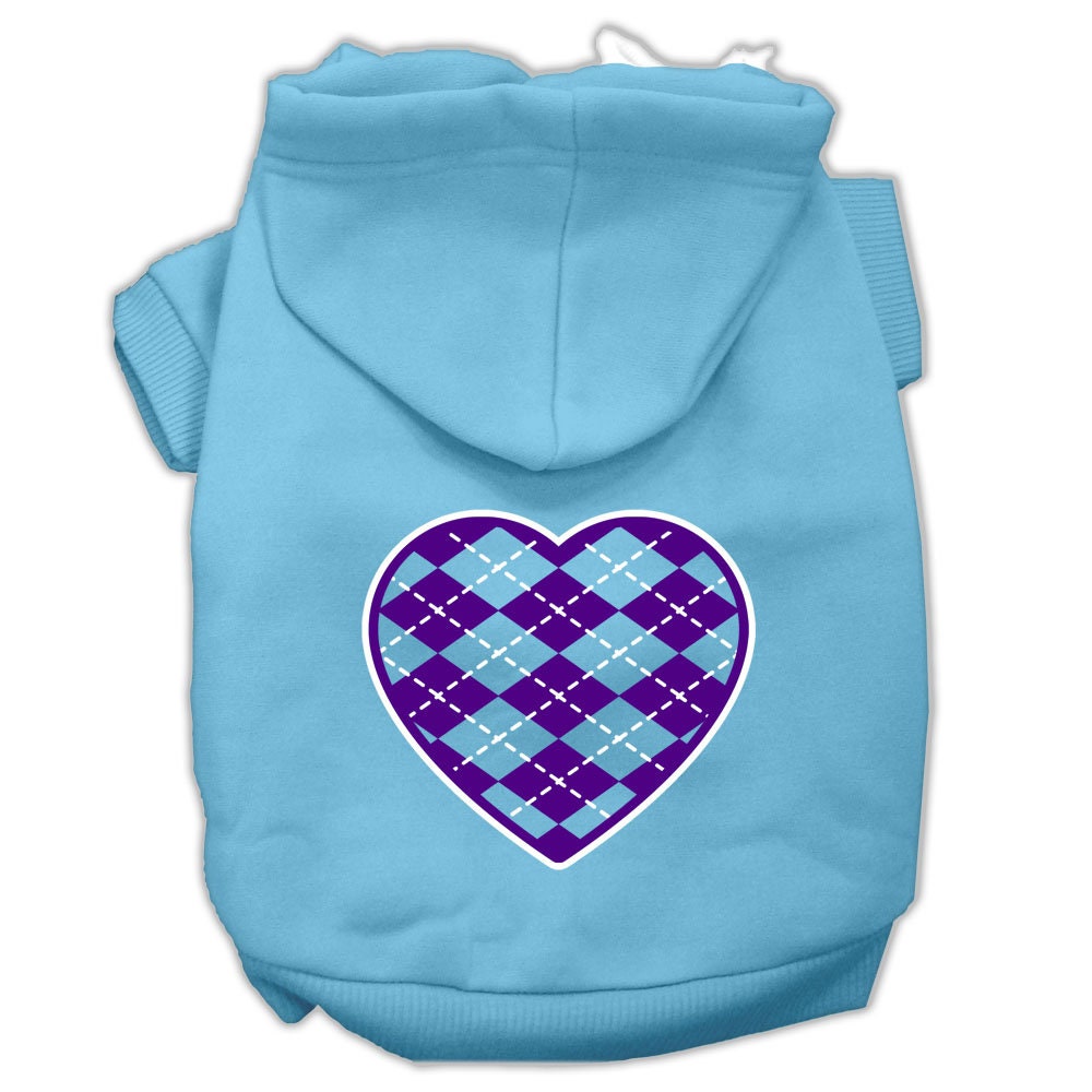 Dog Hoodie Purple Argyle Heart for Royal Style Comfort Fit