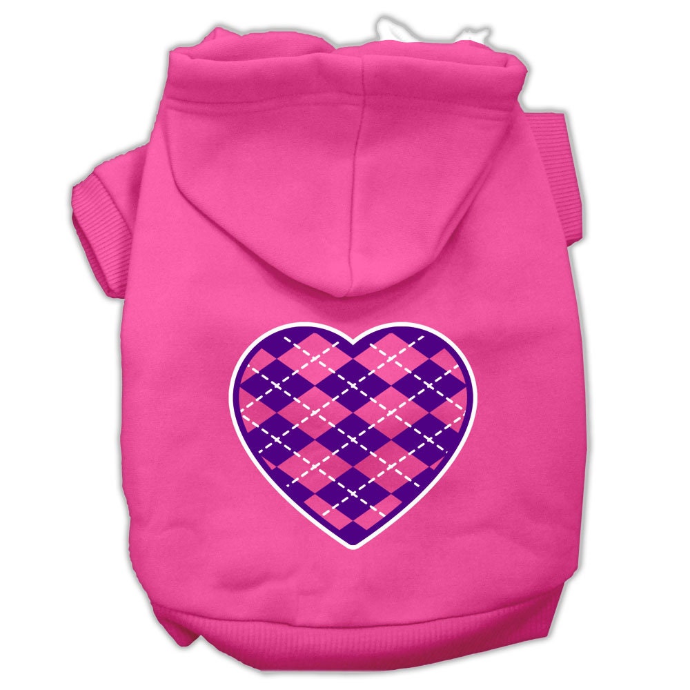 Dog Hoodie Purple Argyle Heart for Royal Style Comfort Fit