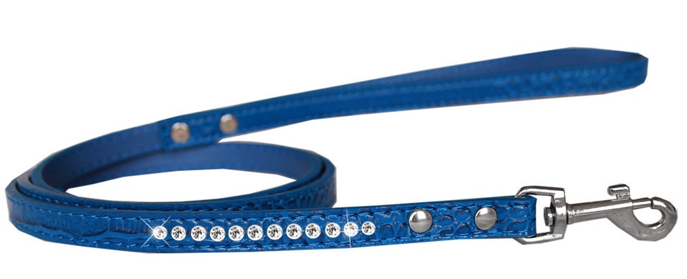 Dog, Puppy & Pet Designer Croc Leash, "One Row Clear Crystal" - WooF WooF MeoW MeoW