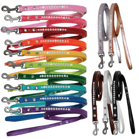 Dog, Puppy & Pet Designer Croc Leash, "One Row Clear Crystal" - WooF WooF MeoW MeoW