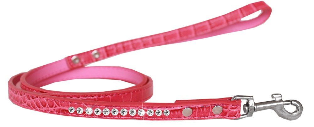 Dog, Puppy & Pet Designer Croc Leash, "One Row Clear Crystal" - WooF WooF MeoW MeoW