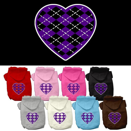Dog Hoodie Purple Argyle Heart for Royal Style Comfort Fit