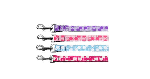 Pet Dog & Cat Nylon Collar or Leash, "Diagonal Dots" - WooF WooF MeoW MeoW